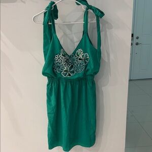 Judith March Green Mini Dress with Floral Embroidery